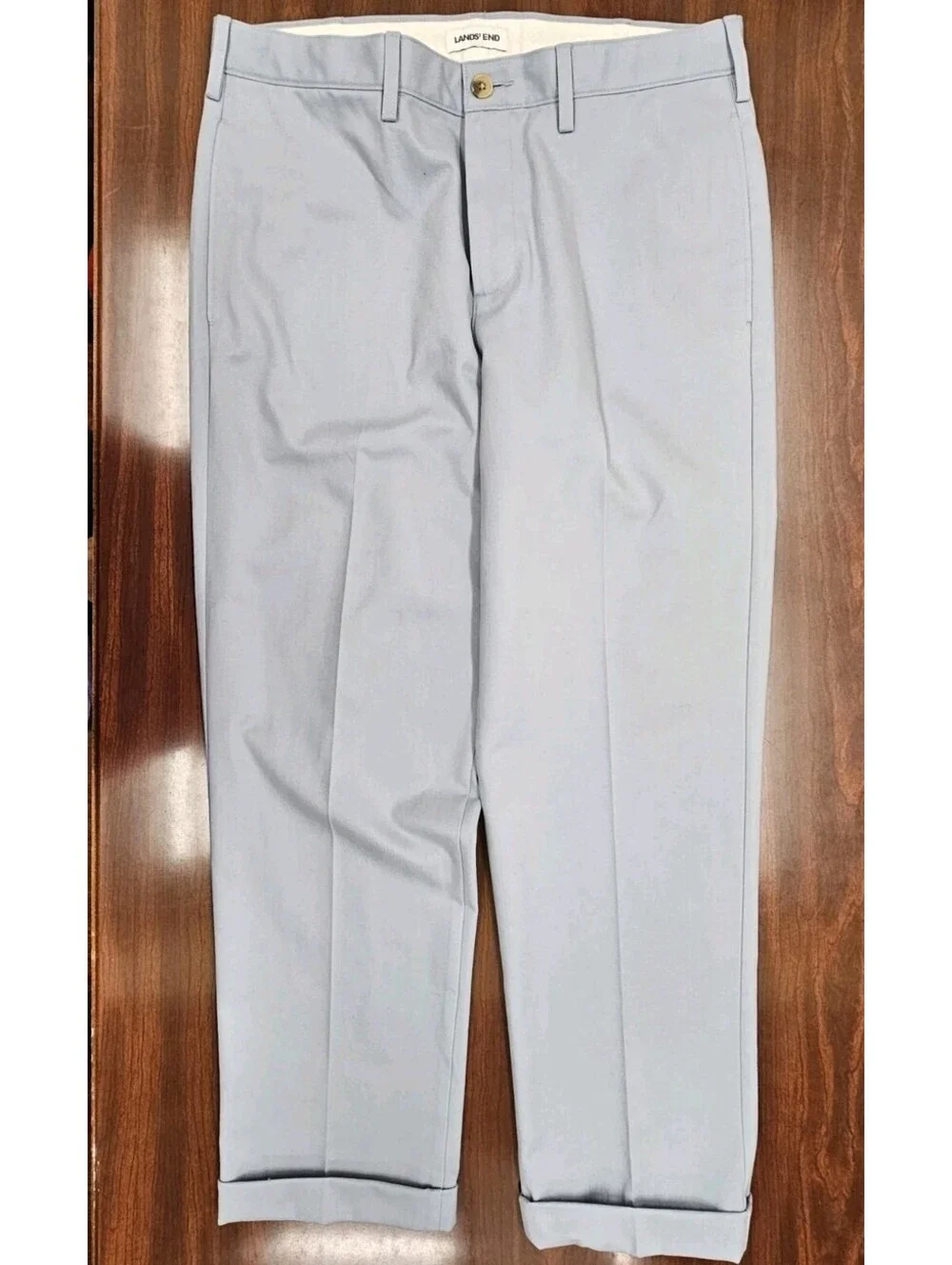 Land's End Mens 33x30 Traditional Fit No Iron Blue Flat Front 100% Cotton Pant